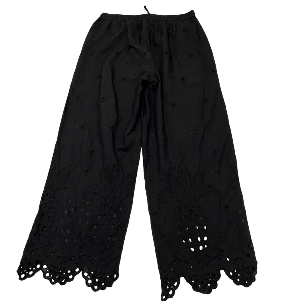 Zara Pants Black Sheer Crochet Pull On Size M Coastal Boho Hippie Festival Beach